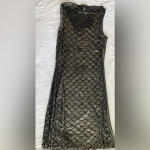 Vivienne Tam midi dress. Black sheer with silver underlay. Sequin detail. Small